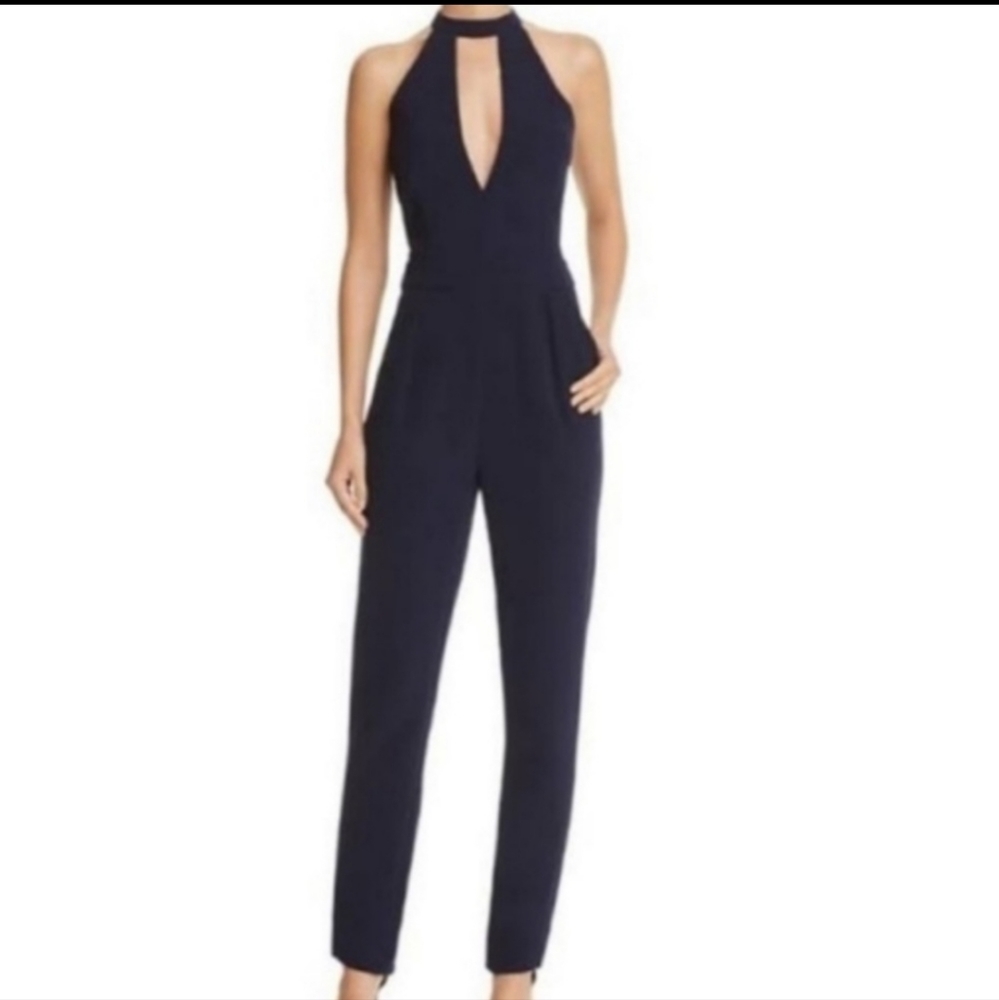 Lucy Paris Navy Halter Straight-Leg Jumpsuit
